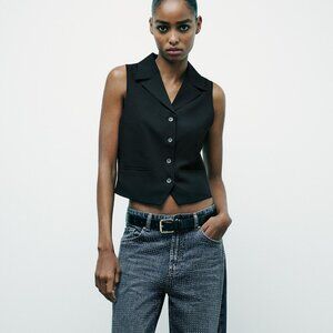 NWT ZARA STRAIGHT SHIRT STYLE VEST BLACK